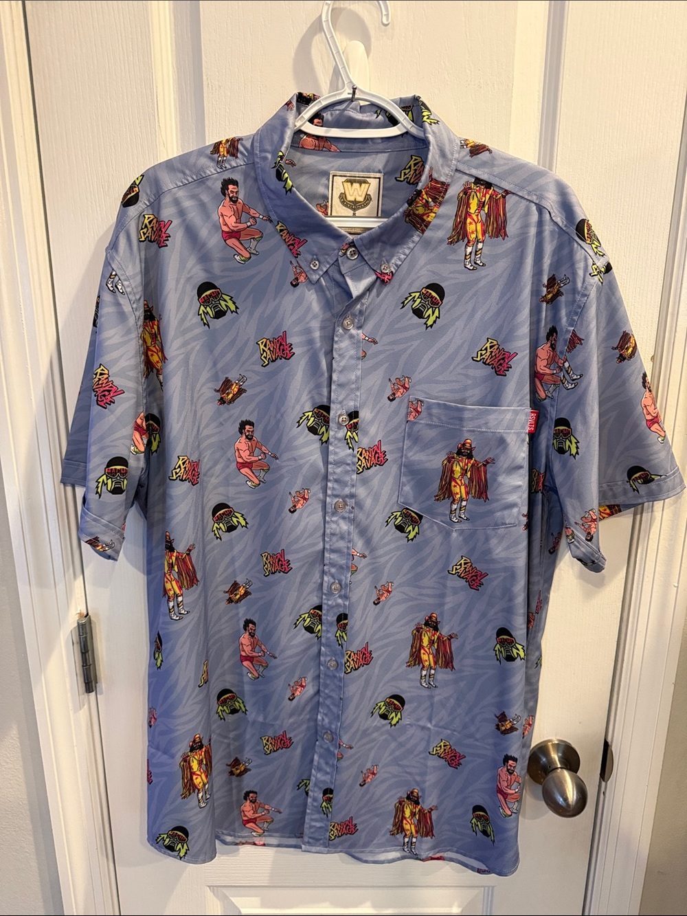 RSVLTS Light Blue Short Sleeve Button-Up Shirt WWE Macho Man Randy Savage